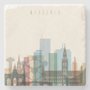 Brussels, Belgium City Skyline Stone Coaster
