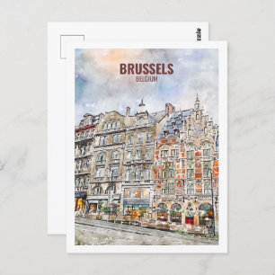 Brussels Belgium Famous Travel Watercolor Postcard