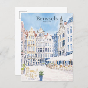 Brussels Belgium Gouache Paint Illustration Travel Postcard