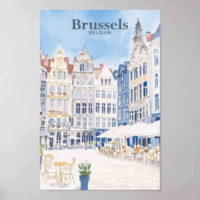 Brussels Belgium Gouache Paint Illustration Travel Poster (Front)