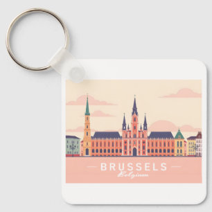 Brussels Belgium Grand Place Pastel Travel Key Ring
