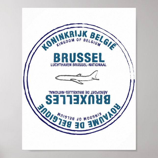 Brussels Belgium Passport Stamp Vacation Travel  Poster (Front)