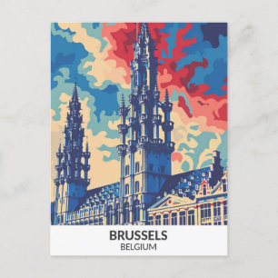 Brussels Belgium Retro Artwork Travel Postcard