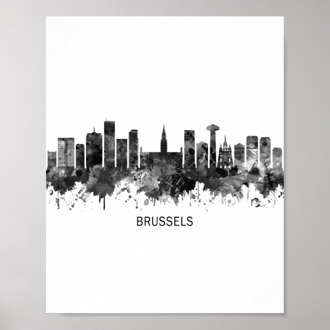 Brussels Belgium Skyline BW Poster (Front)