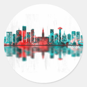Brussels Belgium Skyline Classic Round Sticker