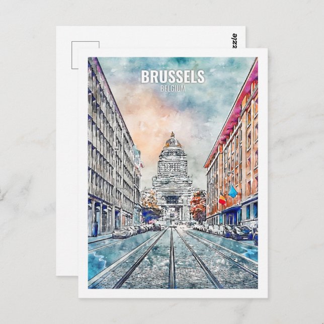 Brussels Belgium Travel Place Watercolor Postcard (Front/Back)