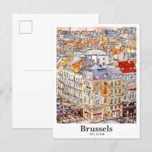 Brussels Belgium Travel Watercolor Hand Drawn Postcard