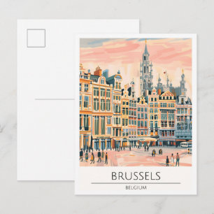 Brussels Belgium Vintage Art Illustration Travel Postcard