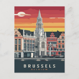 Brussels, Belgium Vintage  Painting Postcard