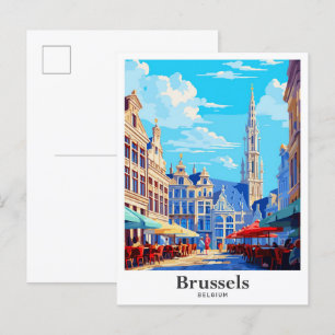 Brussels Belgium Vintage Travel Illustration Postcard