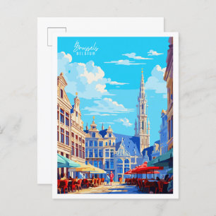 Brussels Belgium vintage travel illustration Postcard