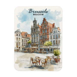 Brussels Belgium – Vintage Watercolor Cityscape  Magnet