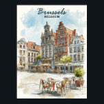Brussels Belgium – Vintage Watercolor Cityscape  Poster<br><div class="desc">Step into the heart of Brussels with this exquisite gouache-painted poster! Featuring a charming café scene, historic architecture, and vibrant cobblestone streets, this design captures the essence of Belgian elegance. Perfect for travelers, art enthusiasts, or anyone who loves European charm, this high-quality print blends traditional watercolor techniques with modern vibrancy....</div>