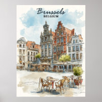 Brussels Belgium – Vintage Watercolor Cityscape 
