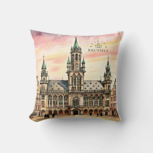 Brussels Belgium Watercolor Grand Palace Cushion