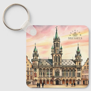 Brussels Belgium Watercolor Grand Palace Key Ring
