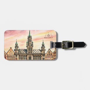 Brussels Belgium Watercolor Grand Palace Luggage Tag