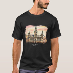 Brussels Belgium Watercolor Grand Palace T-Shirt
