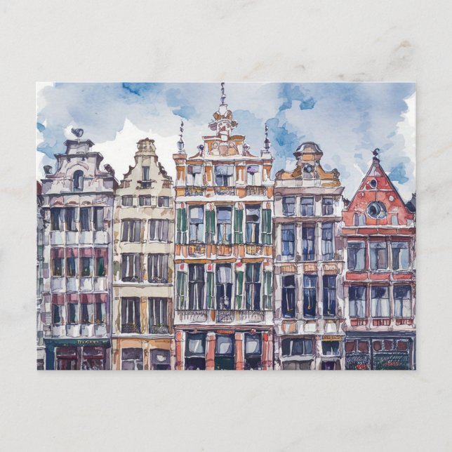 Brussels Belgium Watercolor  Postcard (Front)