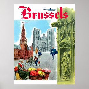 Brussels, city centre, Belgium. Vintage travel Poster
