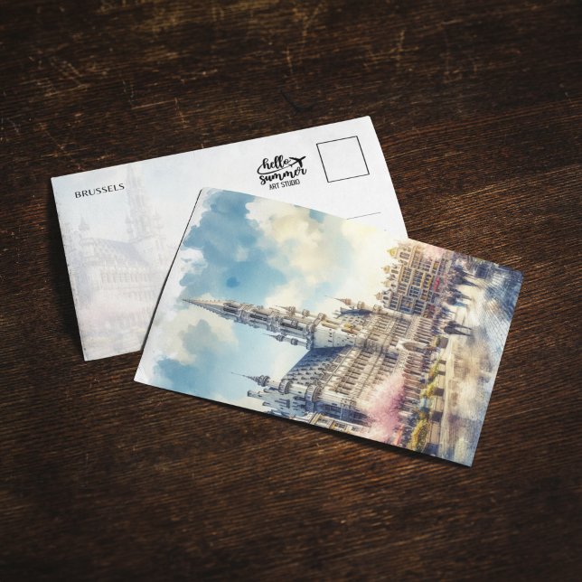 Brussels Grand Palace Belgium Watercolor Postcard (Creator Uploaded)