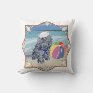 Brussels Griffon at the Beach Throw Pillow