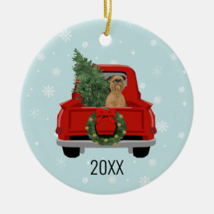 Brussels Griffon Christmas Red Truck Ceramic Ornament