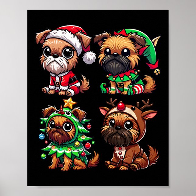Brussels Griffon Christmas Tree Santa Elf Costume  Poster (Front)
