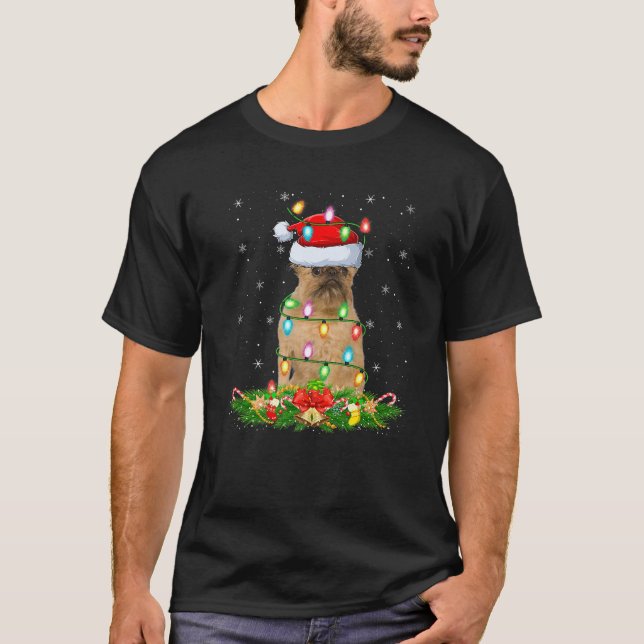Brussels Griffon Dog Christmas Lights Funny Santa  T-Shirt (Front)