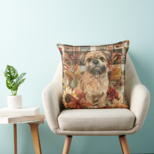 Brussels Griffon Dog Fall Watercolor Flowers Cushion