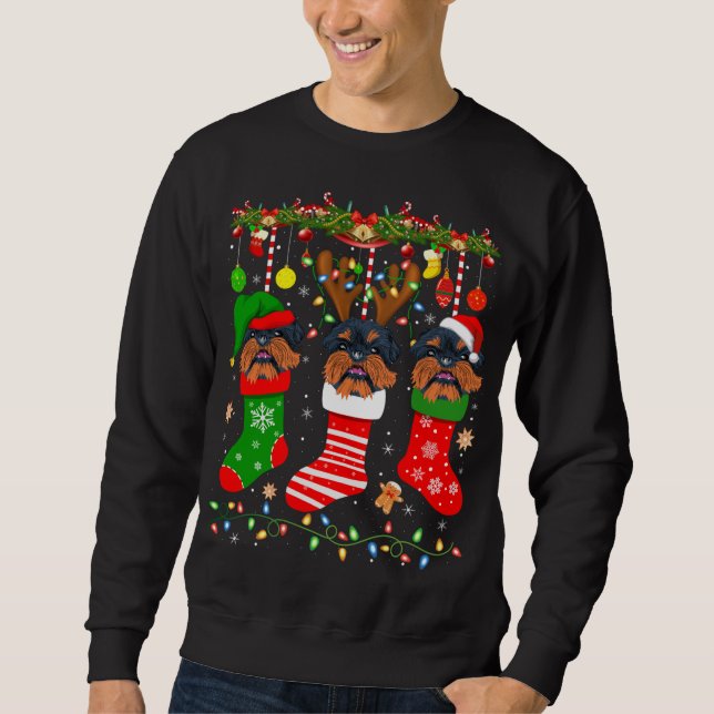 Brussels Griffon Dog In Christmas Socks Lights Xma Sweatshirt (Front)