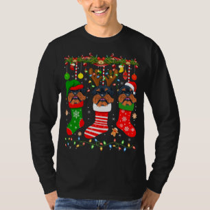 Brussels Griffon Dog In Christmas Socks Lights Xma T-Shirt