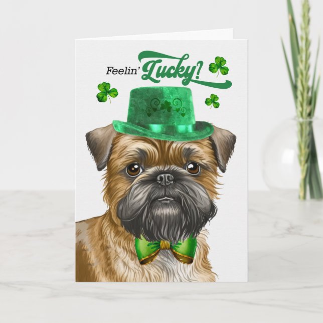 Brussels Griffon Dog Lucky St Patrick's Day Holiday Card (Front)