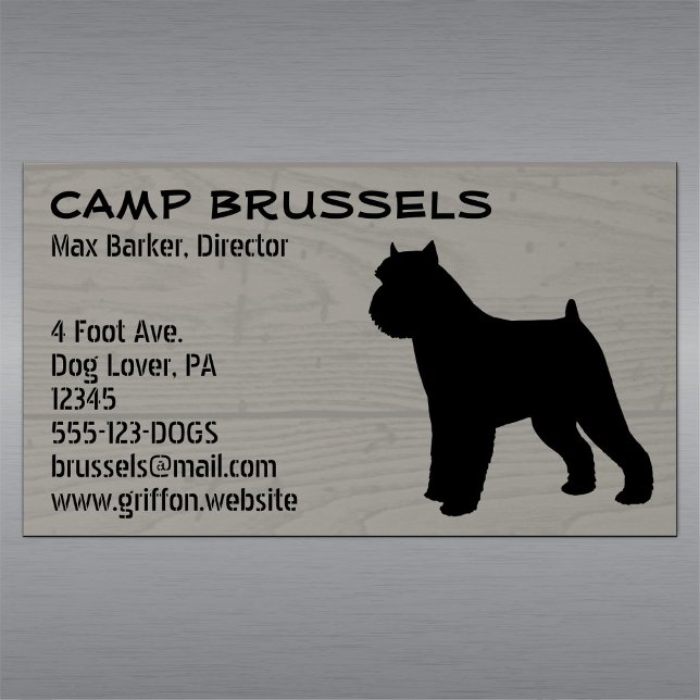 Brussels Griffon Dog Silhouette Wood Grain Style Magnetic Business Card (Creator Uploaded)