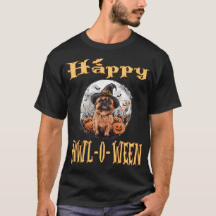 Brussels Griffon Dog Whitch Hat Halloween Pumpkin T-Shirt