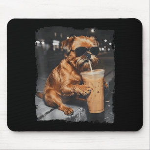 Brussels Griffon Drinking Iced Coffee Funny Dog Mouse Pad