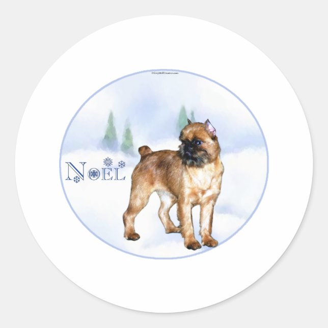 Brussels Griffon Noel Classic Round Sticker (Front)