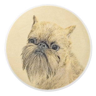 Brussels Griffon Painting - Cute Original Dog Art Ceramic Knob
