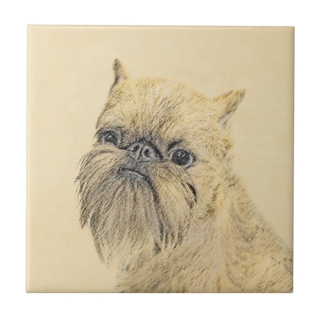 Brussels Griffon Painting - Cute Original Dog Art Ceramic Tile (Front)