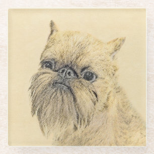 Brussels Griffon Painting - Cute Original Dog Art Glass Coaster
