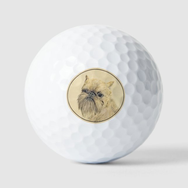 Brussels Griffon Painting - Cute Original Dog Art Golf Balls (Front)