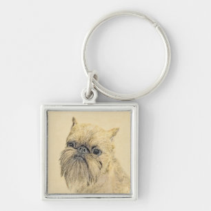 Brussels Griffon Painting - Cute Original Dog Art Key Ring