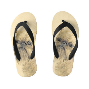 Brussels Griffon Painting - Cute Original Dog Art Kid's Thongs