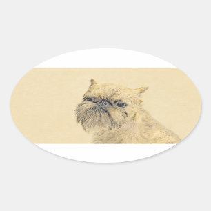 Brussels Griffon Painting - Cute Original Dog Art Oval Sticker