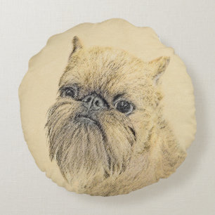 Brussels Griffon Painting - Cute Original Dog Art Round Cushion