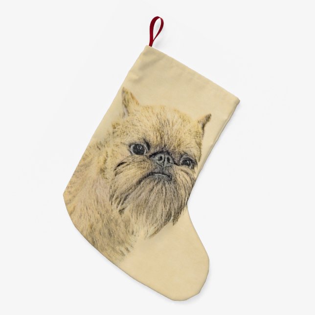 Brussels Griffon Painting - Cute Original Dog Art Small Christmas Stocking (Front (Hanging))