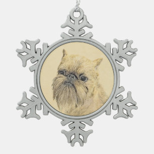 Brussels Griffon Painting - Cute Original Dog Art Snowflake Pewter Christmas Ornament