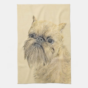 Brussels Griffon Painting - Cute Original Dog Art Tea Towel