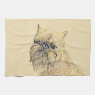Brussels Griffon Painting - Cute Original Dog Art Tea Towel