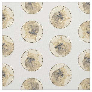 Brussels Griffon Painting Red Rough Cute Dog Art Fabric